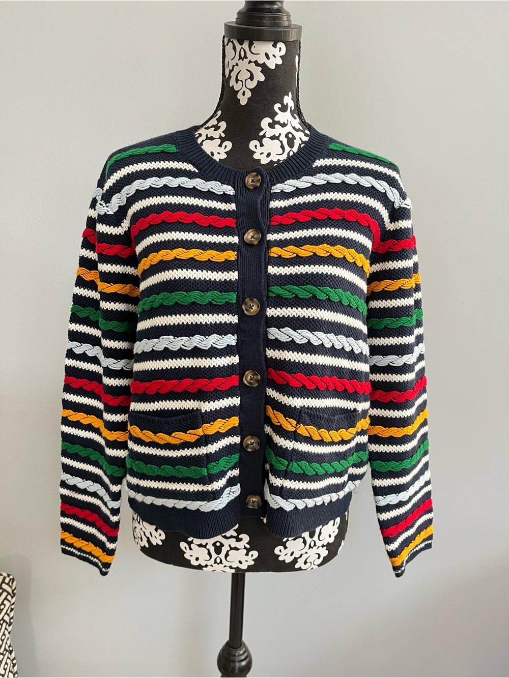La Ligne x Target Boxy Striped Knit Cardigan Size Large Nautical Chunky Cotton